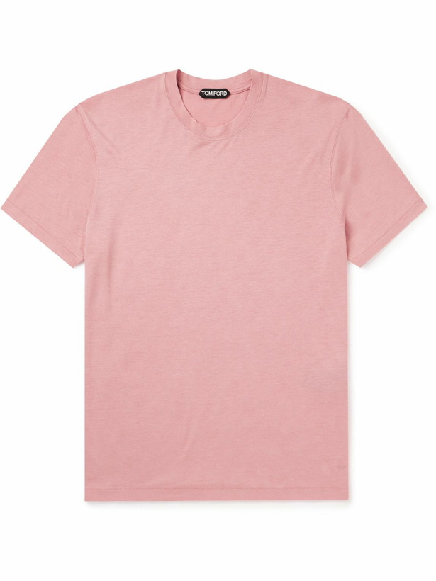Photo: TOM FORD - Logo-Embroidered Lyocell and Cotton-Blend Jersey T-Shirt - Pink