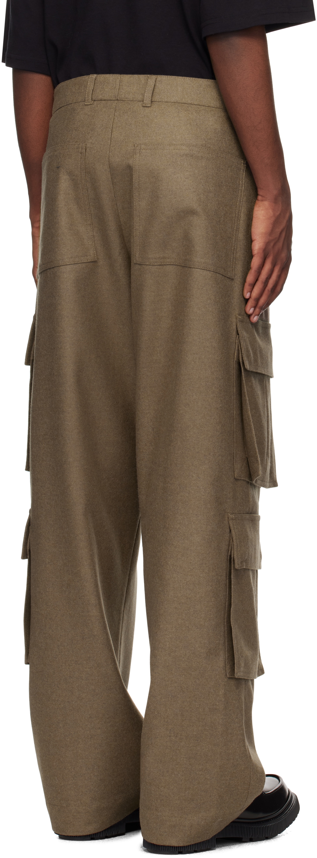 Lownn Taupe Flannel Wool Long Cargo Pants