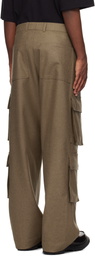Lownn Taupe Flannel Wool Long Cargo Pants