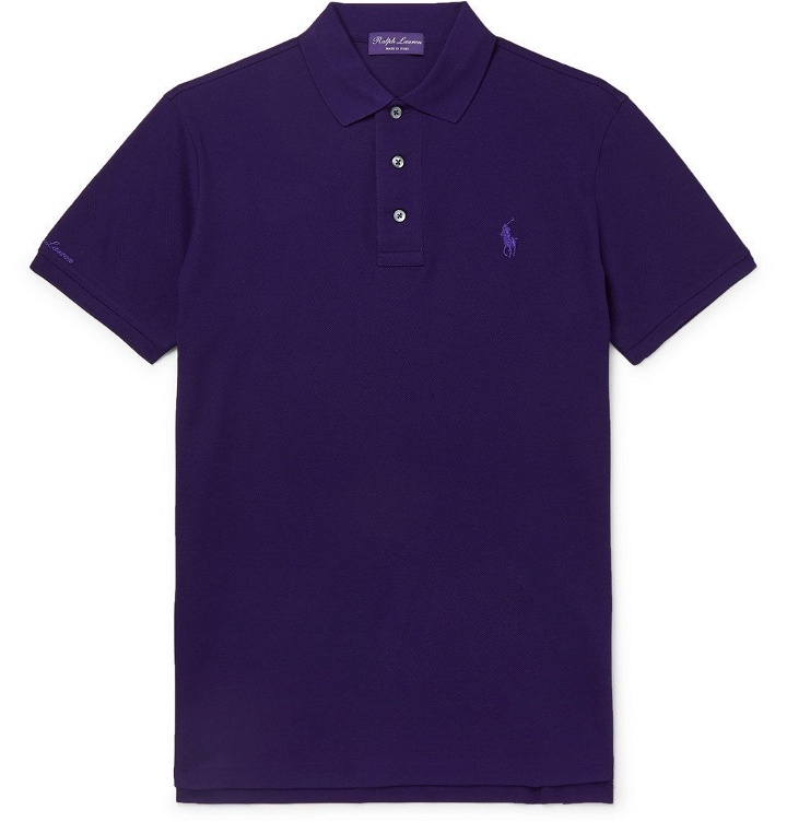 Photo: Ralph Lauren Purple Label - Logo-Embroidered Mercerised Cotton-Piqué Polo Shirt - Dark purple