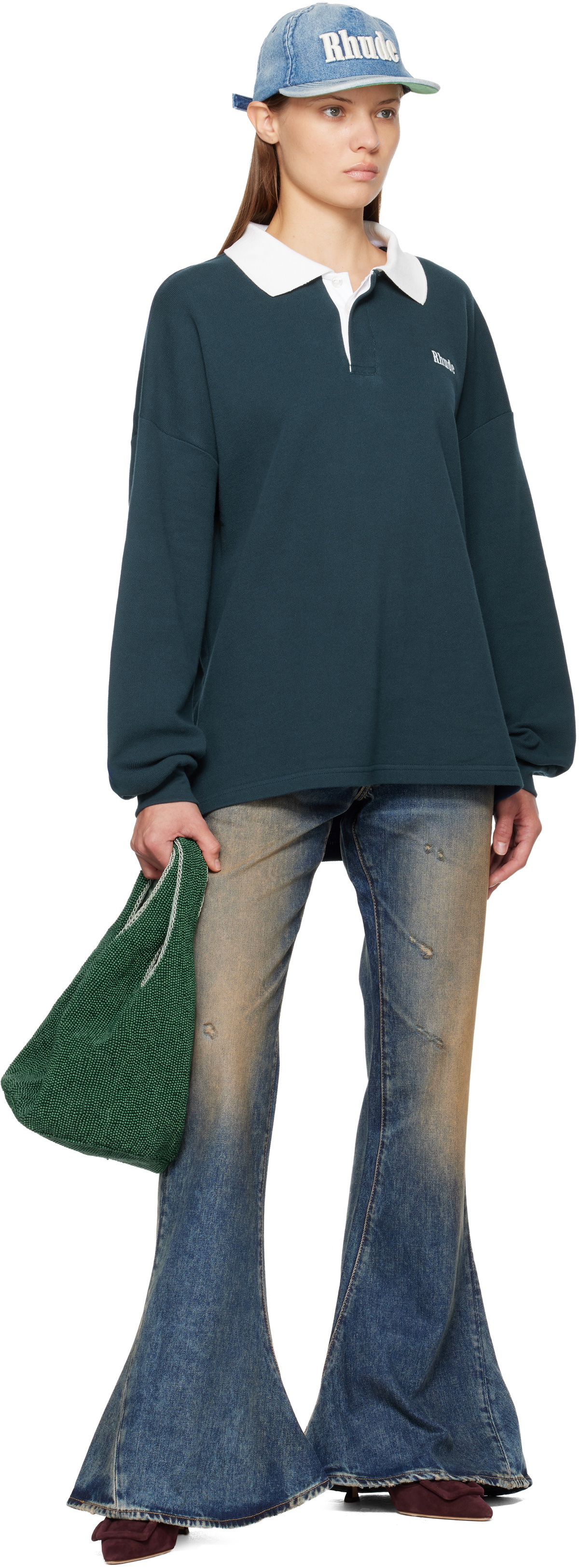 Rhude Navy LS Pique Polo