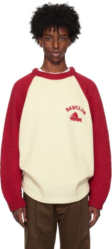 Photo: RICE NINE TEN Red & Beige Hand Knitted Raglan Sweater
