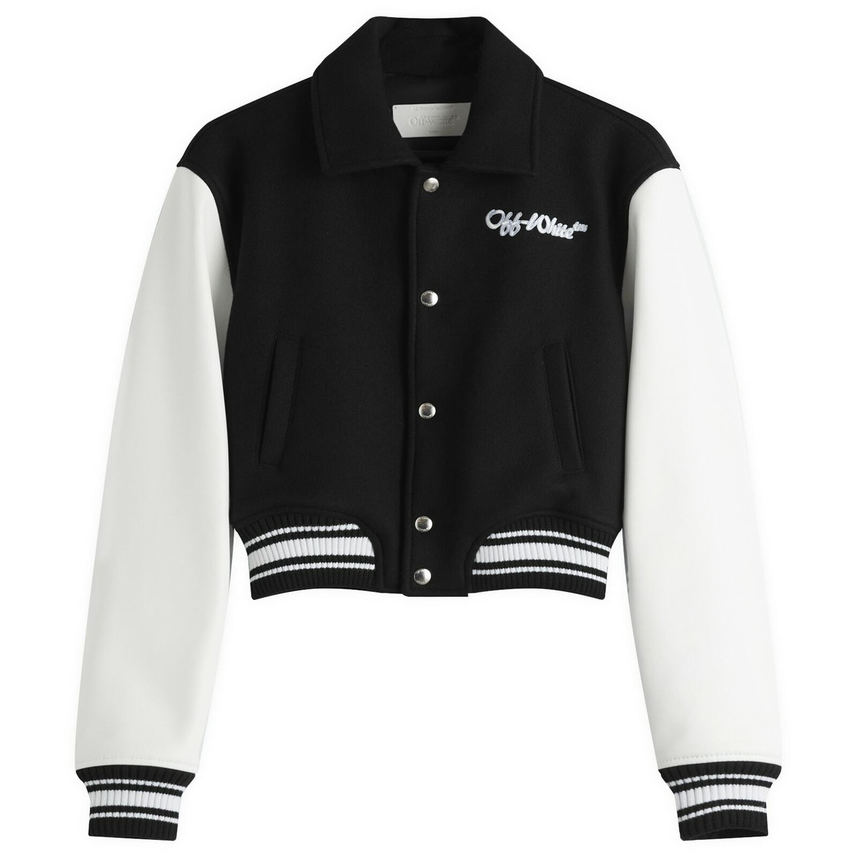 Off-White Women's WO Simple Cropped Varsity Jacket in Black White