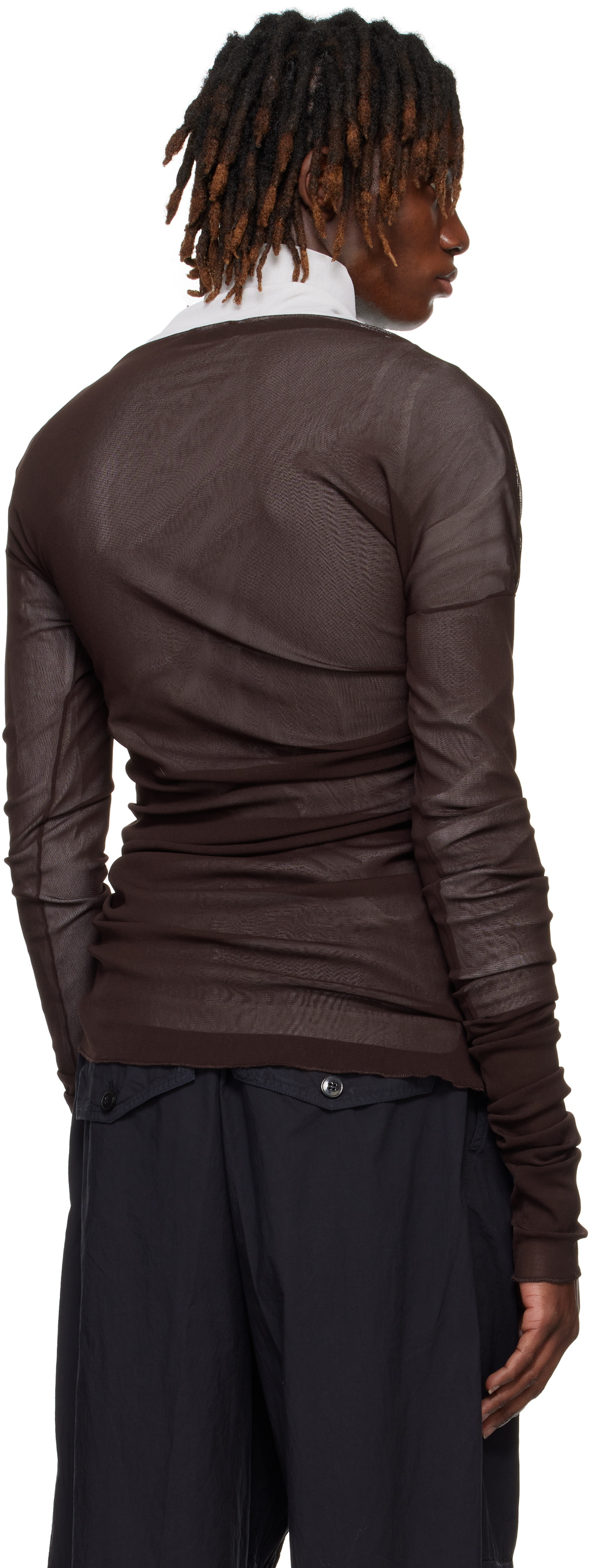 Dries Van Noten Brown Sheer Draped T-shirt Dries Van Noten