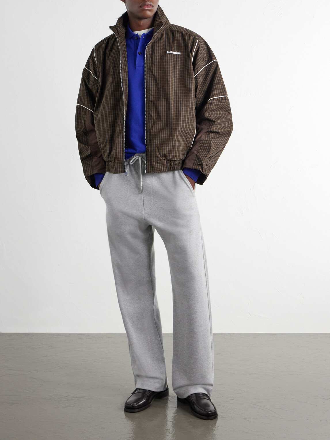 NAHMIAS - Grid Checked Logo-Embroidered Cotton Blouson Jacket - Brown