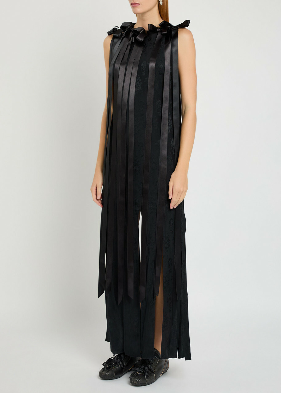 Simone Rocha Unbounded Ribbon Floral-jacquard Midi Dress Black