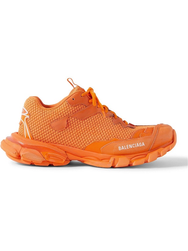 Photo: Balenciaga - Track.3 Distressed Mesh and Nylon Sneakers - Orange
