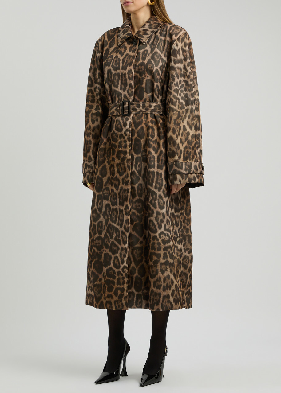 Stella Mccartney Leopard-print Belted Woven Trench Coat Stella Mccartney Leopard-print Belted Woven Trench Coat