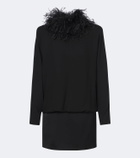 Valentino Feather-trimmed silk georgette minidress