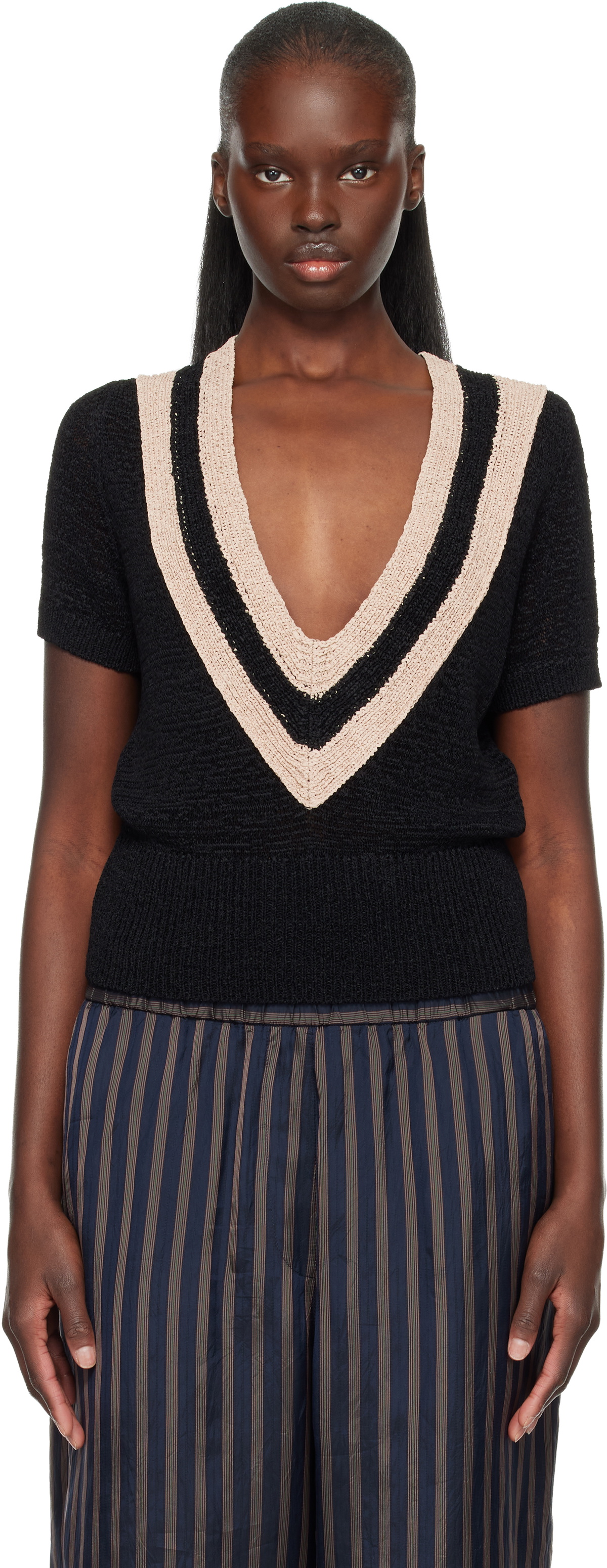 Dries Van Noten Black V-Neck Knit Sweater