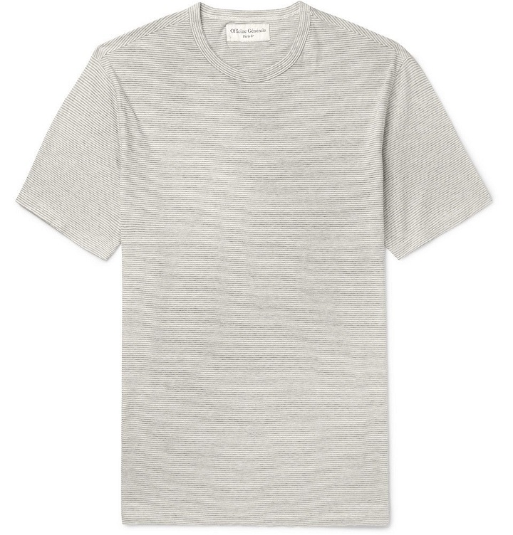 Photo: Officine Generale - Striped Cotton-Blend T-Shirt - Gray