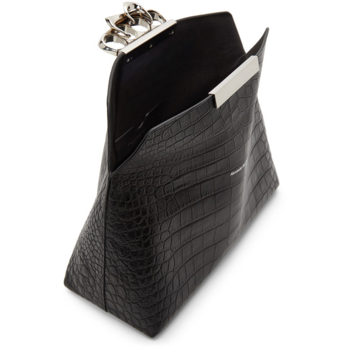 Alexander McQueen Black Croc Sculptural Pouch Alexander McQueen