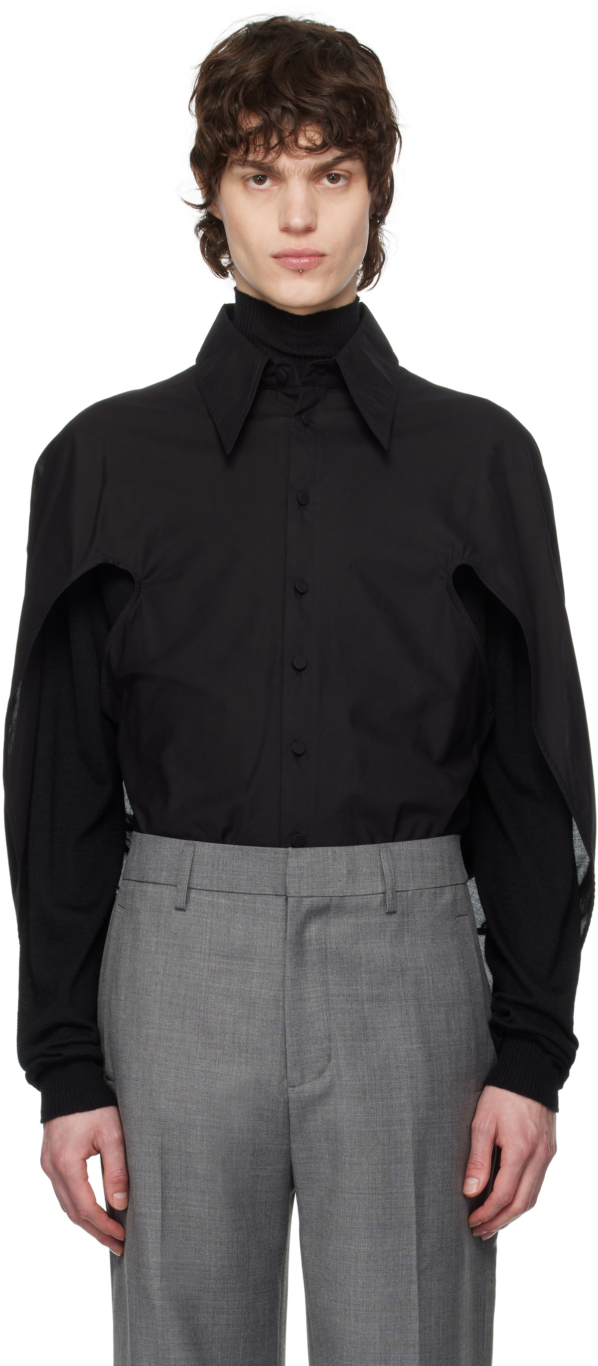 AARON ESH Black Open Arm Shirt