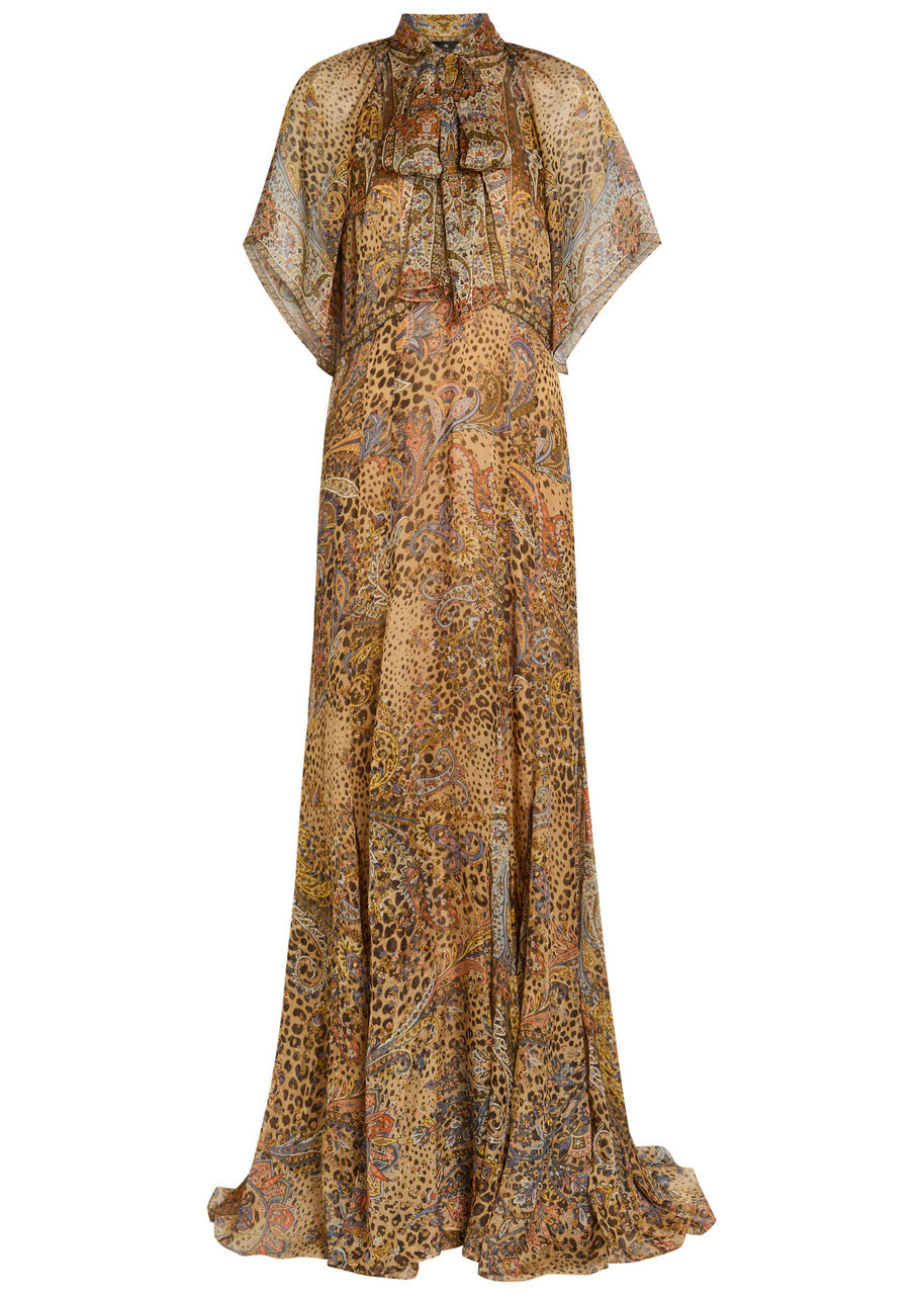 Etro Leopard-print Silk Maxi Dress Brown