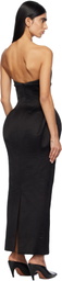 Mônot Black Satin Corsetted Maxi Dress