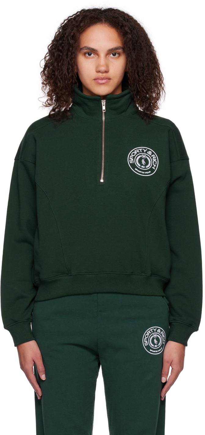 Sporty and rich top green fleece quarter zip