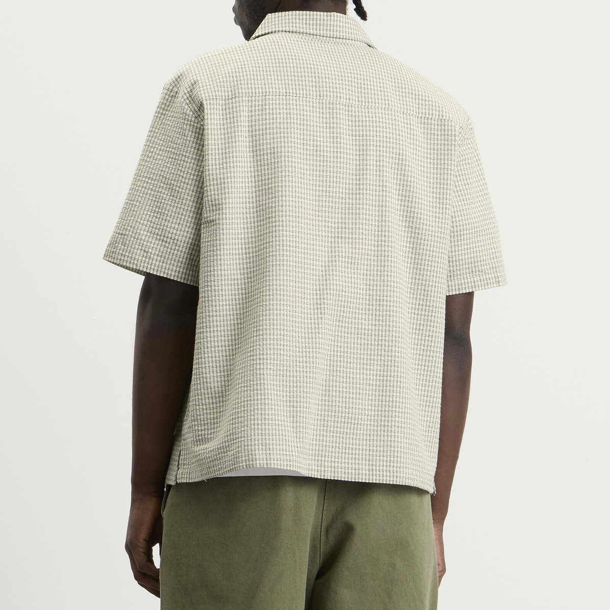 Bound Men's Gingham Cropped Shirt in Ecru