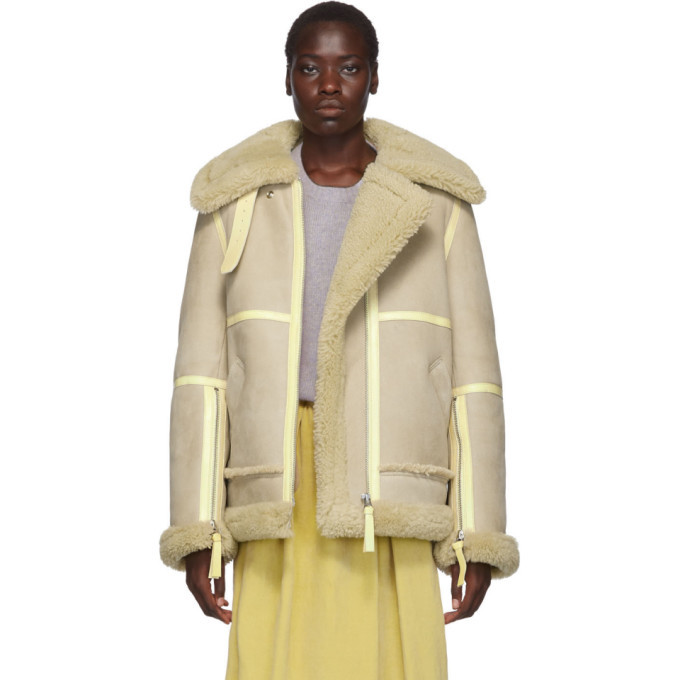 Acne Studios Beige Long Raf Shearling Jacket Acne Studios