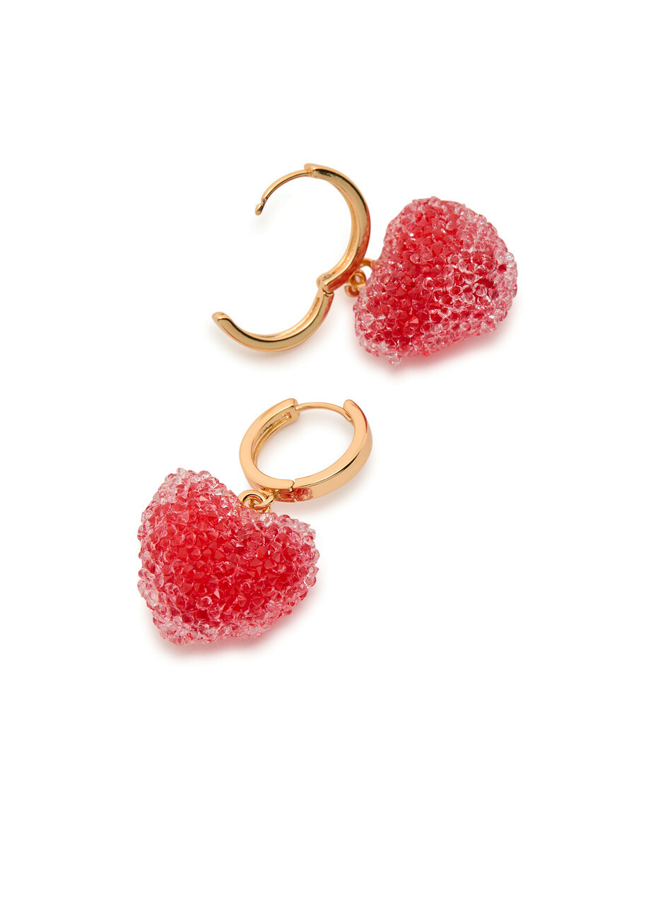 Crystal Haze Jelly Heart 18kt Gold-plated Hoop Earrings - Red - One Size