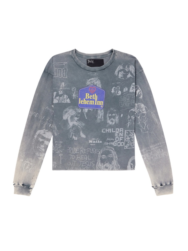 Photo: Paly Hollywood - Bethlehem Inn Distressed Printed Cotton-Jersey Shirt - Gray