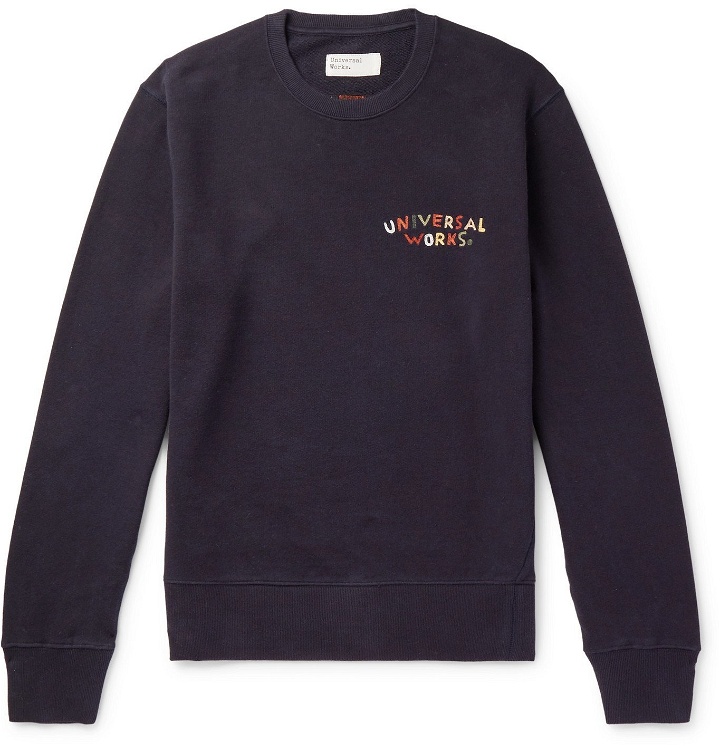 Photo: Universal Works - Logo-Embroidered Loopback Cotton-Jersey Sweatshirt - Blue