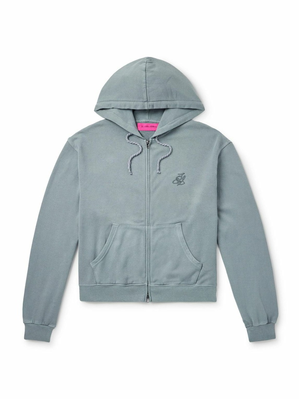 Photo: The Elder Statesman - Daily Logo-Embroidered Cotton and Cashmere-Blend Zip-Up Hoodie - Blue