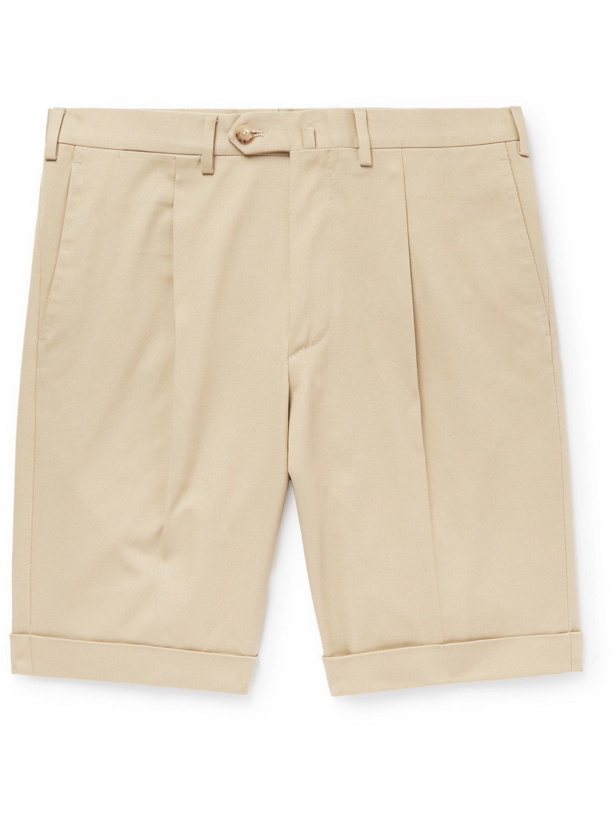 Photo: De Petrillo - Straight-Leg Pleated Cotton-Blend Twill Bermuda Shorts - Neutrals