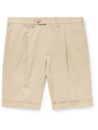 De Petrillo - Straight-Leg Pleated Cotton-Blend Twill Bermuda Shorts - Neutrals