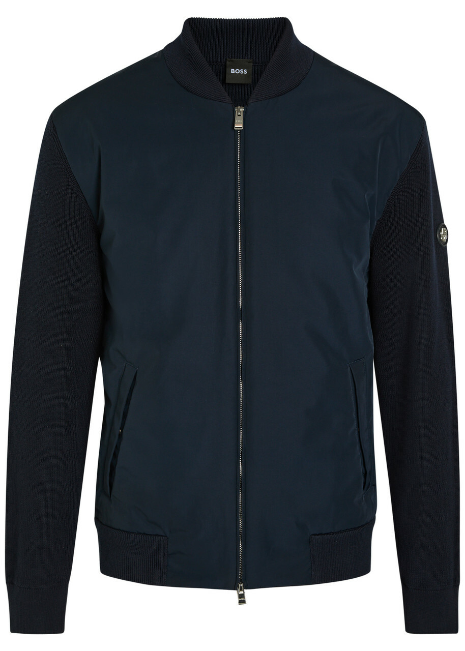 Boss Quilted Knit Cotton and Shell Jacket Navy