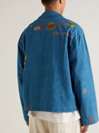 Story Mfg. - Short on Time Embroidered Printed Organic Cotton Jacket - Blue