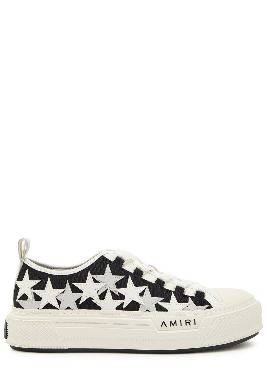 Amiri Stars Appliquéd Leather and Canvas Sneakers Black And White