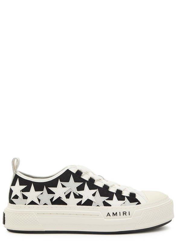 Photo: Amiri Stars Appliquéd Leather and Canvas Sneakers Black And White