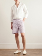 Loretta Caponi - Straight-Leg Striped Cotton-Seersucker Drawstring Shorts - Pink
