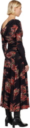 GANNI Black Floral Ruched Maxi Dress