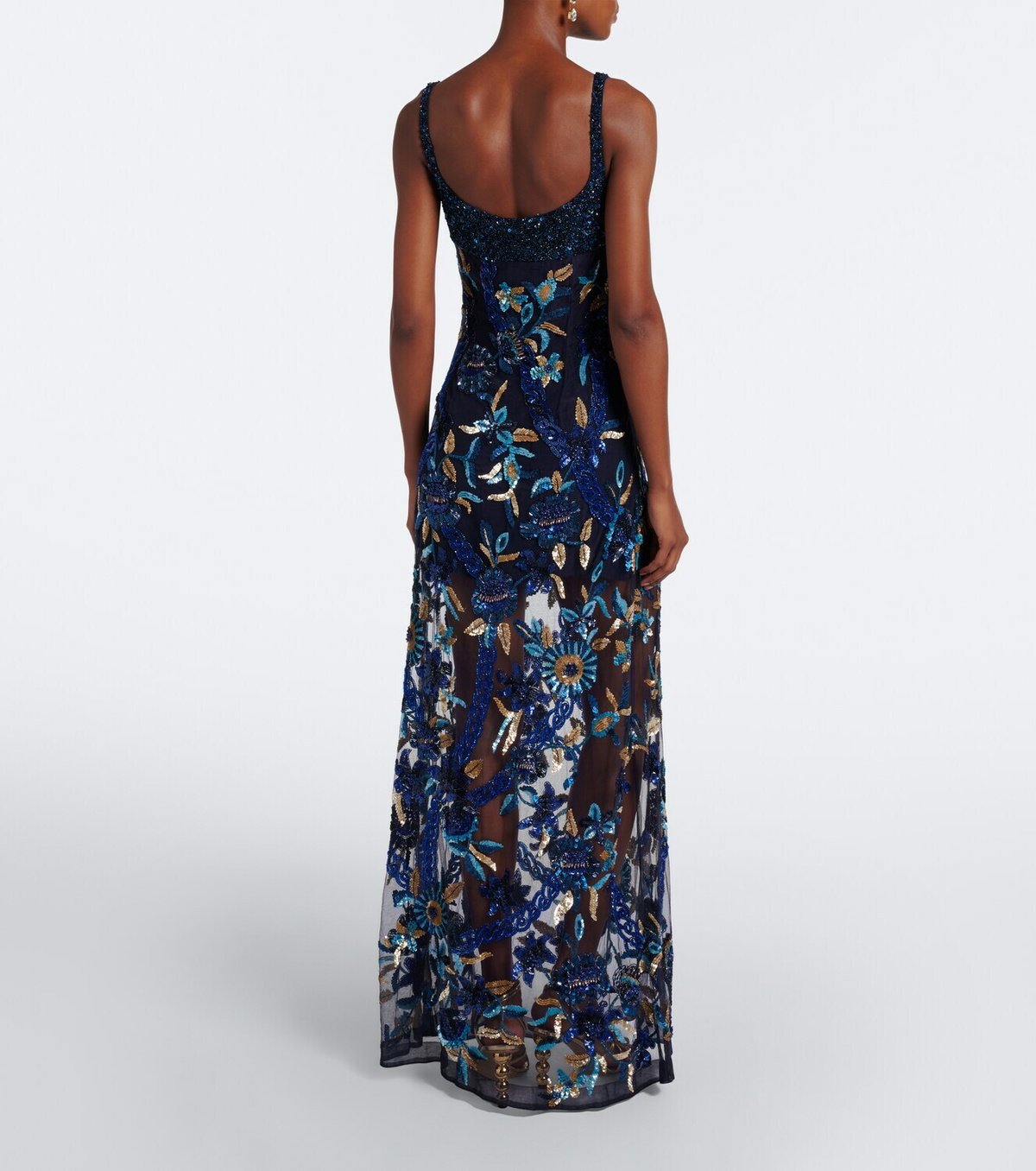 Là Fuori Embellished floral mesh gown