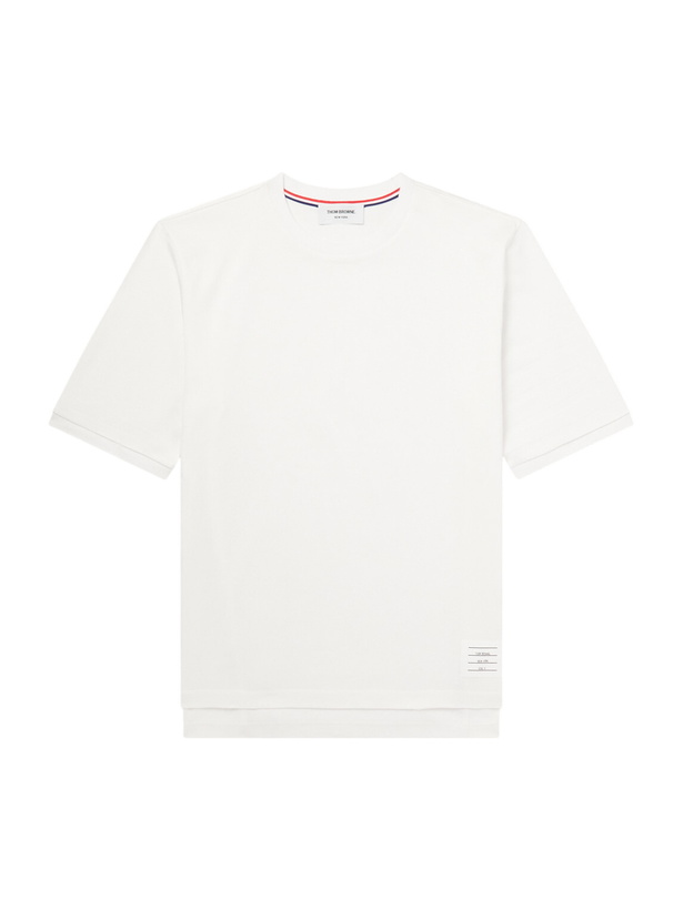 Photo: Thom Browne - Logo-Appliquéd Striped Cotton-Jersey T-Shirt - White