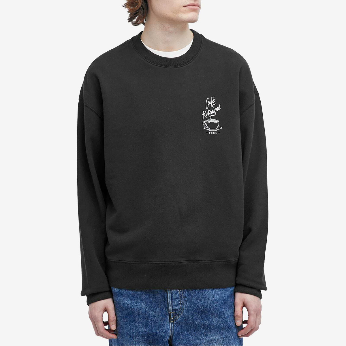 Cafe Kitsune Men's Café Kitsune Coffee Cup Relax Crew Sweater in Black