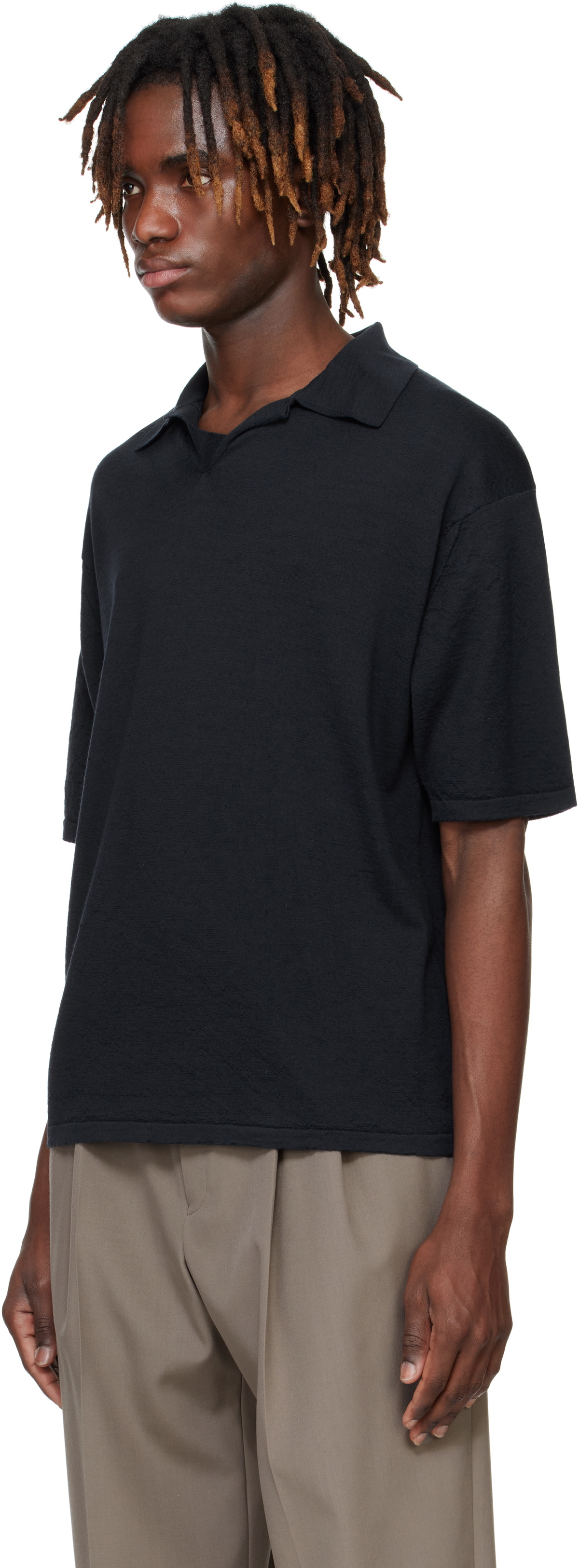 AURALEE Navy Product Dyed Wool Knit Polo