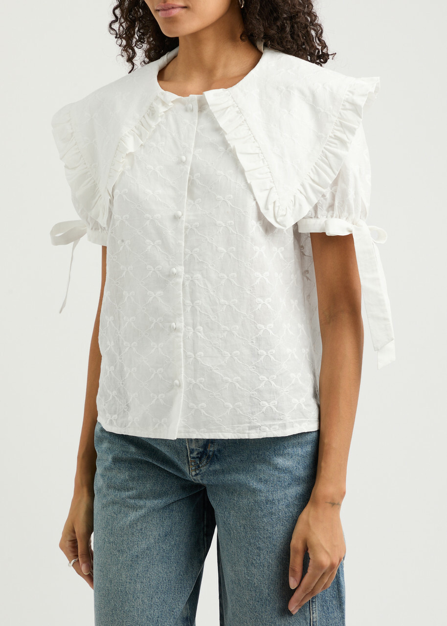 Sister Jane Poodle Bow Embroidered Cotton Blouse White Sister Jane
