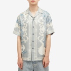 Versace Men's Baroque Silk Vacation Shirt in Cocrete Dusty Blue Bone