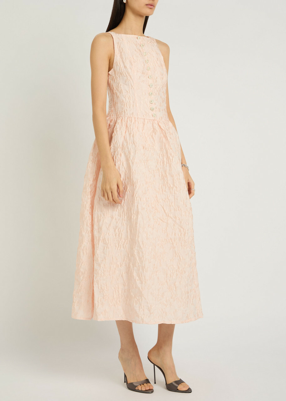 Sister Jane Sun Soaked Floral-jacquard Cloqué Midi Dress Pink