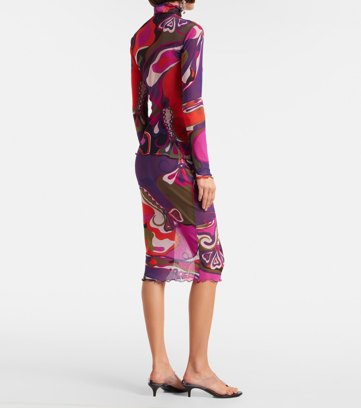 Pucci Orchidee mesh pencil skirt