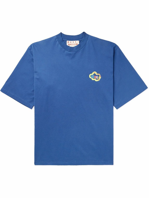 Photo: Marni - No Vacancy Inn Logo-Print Cotton-Jersey T-Shirt - Blue
