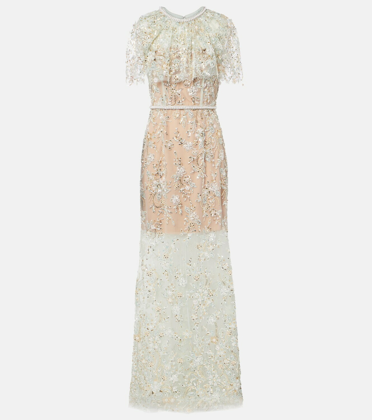 Self-Portrait Embellished caped maxi dress