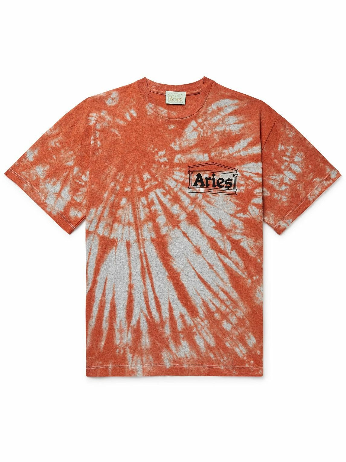 Photo: Aries - Temple Logo-Print Tie-Dyed Cotton T-Shirt - Orange