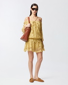 Pinko Open Shoulder Mini Dress With Openwork Rattan Yellow