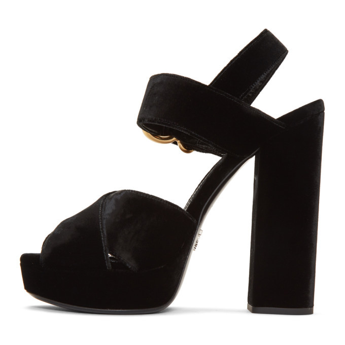 Prada Black Velvet Platform Sandals Prada display picture 2