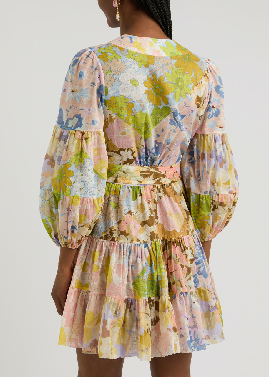 Zimmermann Pop Floral-print Cotton Mini Wrap Dress Multi