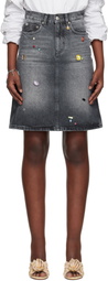 Marc Jacobs Black Gem A-Line Denim Midi Skirt