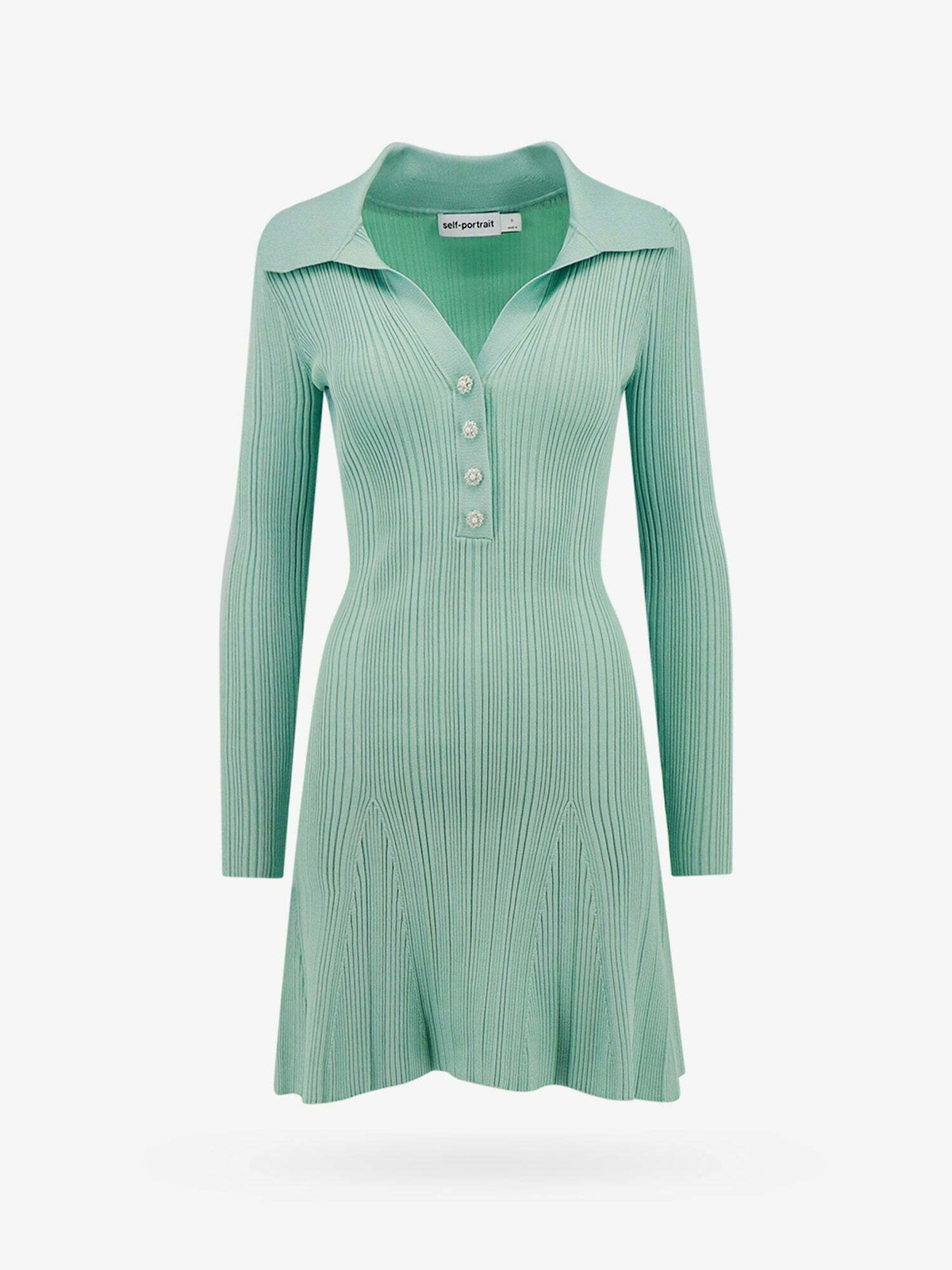 self portrait green knit dress self-portrait Inserted Lace Ribbed Knit Mini Dress in Dark Green